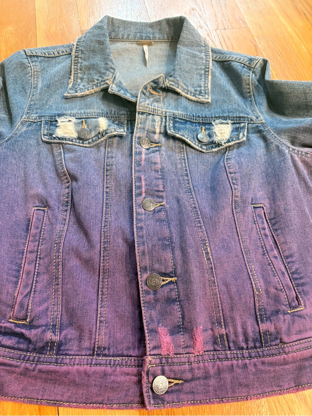 Free People Light Blue Denim Jacket with purple wash